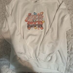 White Graphic Sweatshirt with Colorful Hearts